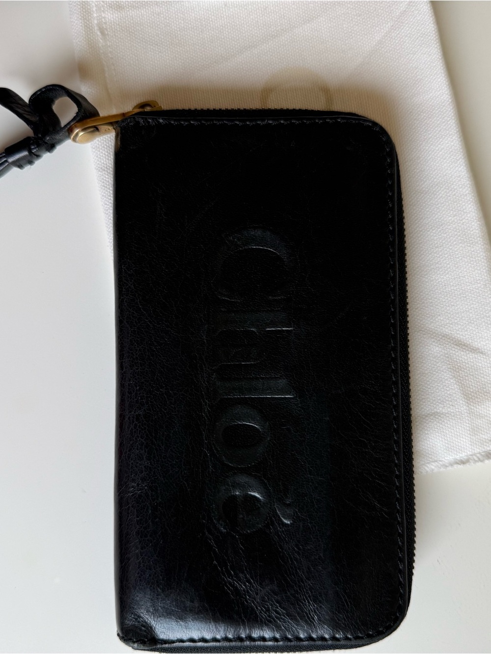 Authentic Chloé Black Leather Zip Around Sheepskin Long Wallet w/ Bag & Card